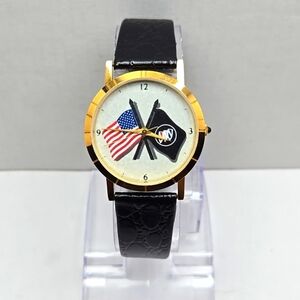 Rare Collectible Buick USA Flag Wrist Watch Gold Tone Leather Band New Battery